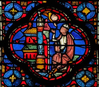 Window w15 Holy Relics: Guiriace rådgiven av en ängel (från en St Helen-serie?) av French School