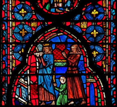 Window w15 St Louis - och Robert dArtois bär relikerna till Sens av French School