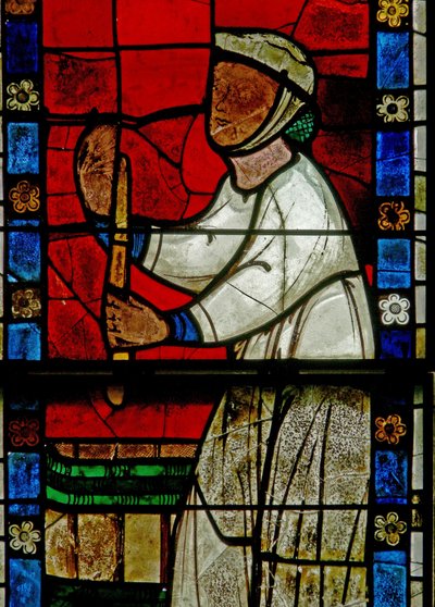 Fönster w15 som visar en scen från en legend om St Nicholas: miraklet med tre pojkar: en slaktare dödar tre pojkar av French School