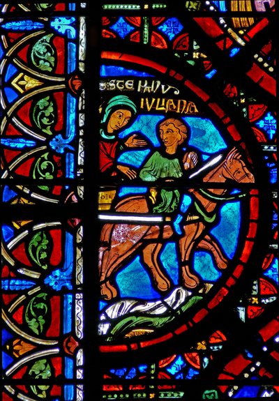 Fönster w15 som visar historien om St Stephens reliker: relikerna förs till Konstantinopel av French School