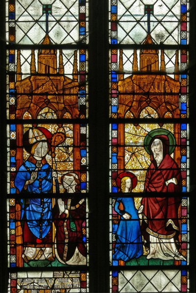 Fönster w17 föreställande St Nicholas och donatorn Oudin de Troyes; Sankta Anna och Jungfru Maria av French School