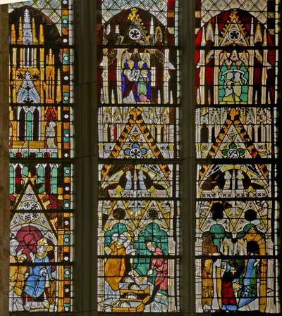 Fönster w17 som visar scener från St Stephens liv och historien om hans reliker. av French School