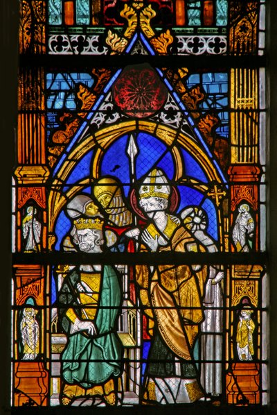 Fönster w19 som visar St Thomas Becket och Henry II håller inte med av French School