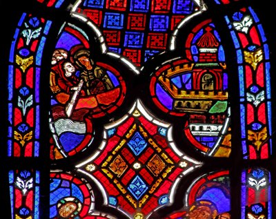 Fönster w1 som skildrar en scen från Maria Magdalenas liv - helgonet - reser till Marseille av French School