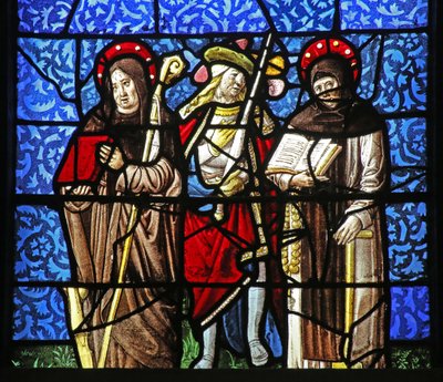 Fönster w20 som visar St Dominic och St Francis med en chevalier som håller ett svärd av French School