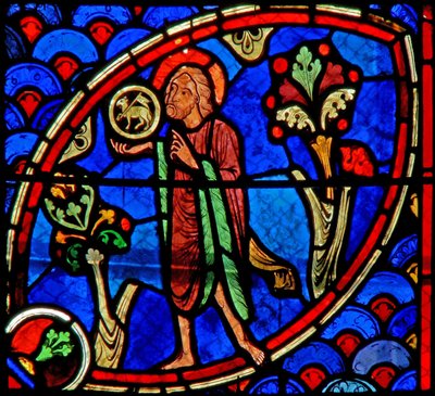 Fönster w20 föreställande Johannes Döparen: Ecce Agnus Dei av French School