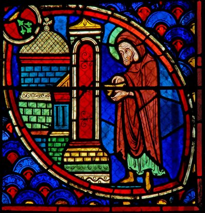 Fönster w20 som visar Zacharias, Johannes Döparens far, i templet av French School
