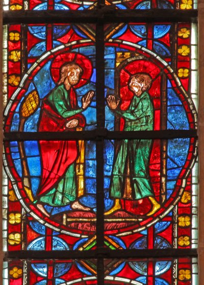 Fönster w210 föreställande St James och magikern Hermogenes-lärlingen Philetus av French School