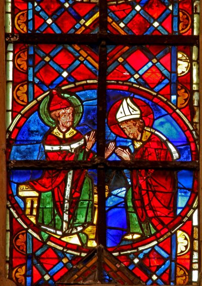 Fönster w211 som visar St Peter skickar St Denis till Gallien av French School