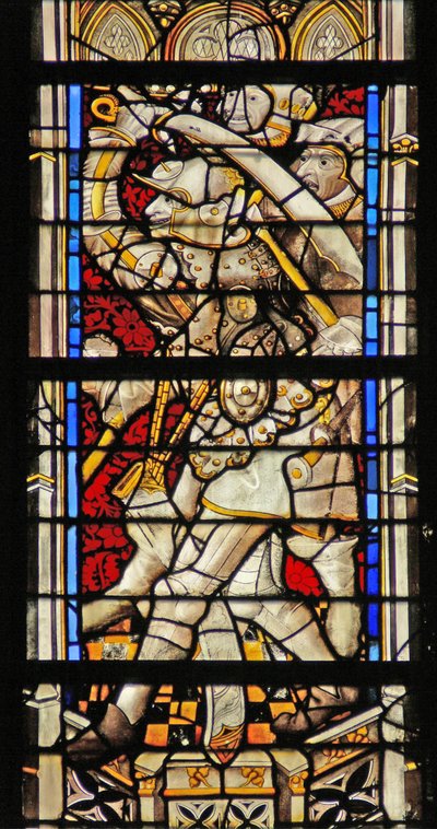 Fönster w214 som visar riddare som dödar St Thomas Becket av French School