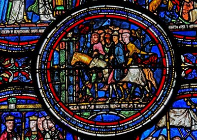 Fönster w23 som visar St Thomas Becket på väg till Canterbury av French School
