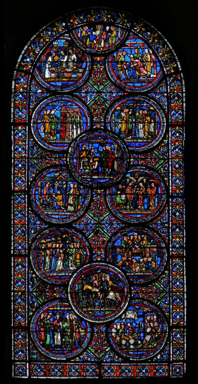 Fönster w23 som visar St Thomas Becket-fönstret av French School