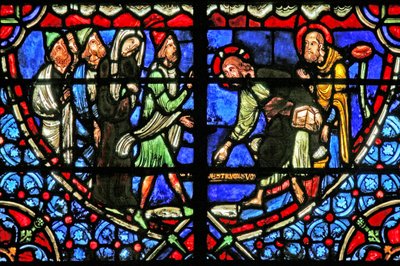 Fönster w4 som visar Jesus ifrågasätts om kvinnan tagen i äktenskapsbrott av French School