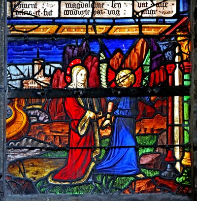Fönster w5 föreställande Maria Magdalena; hon går i exil och vägleds av en ängel av French School