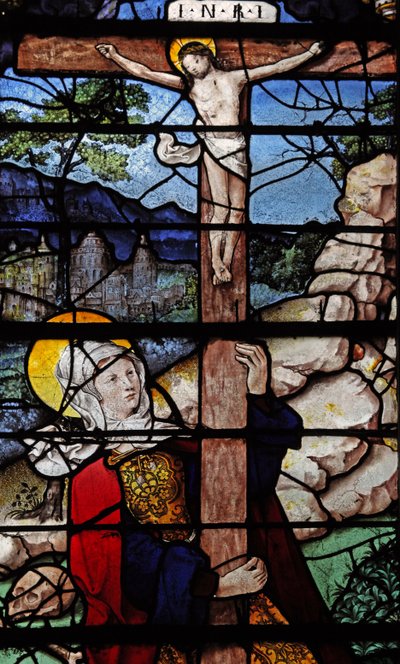 Fönster w5 som visar en scen ur Maria Magdalenas liv - helgonet vid korset av French School