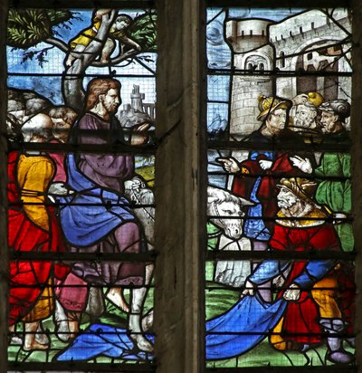 Fönster w5 som visar inresan till Jerusalem av French School