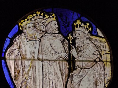 Fönster w72 som visar magerna före Herodes - panel från de låga länderna? av French School