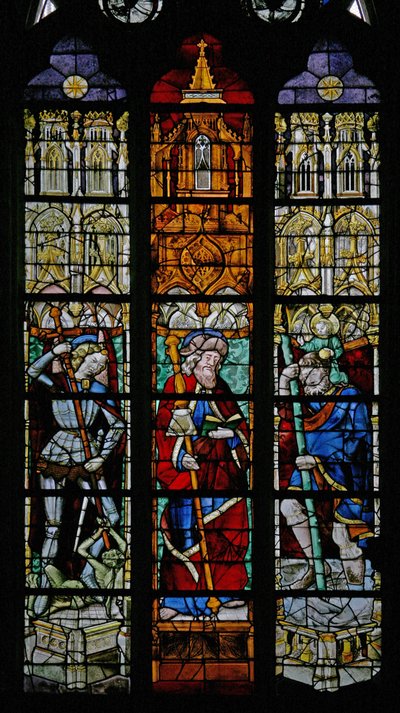 Fönster w8 föreställande St Michael, St James och St Christopher av French School