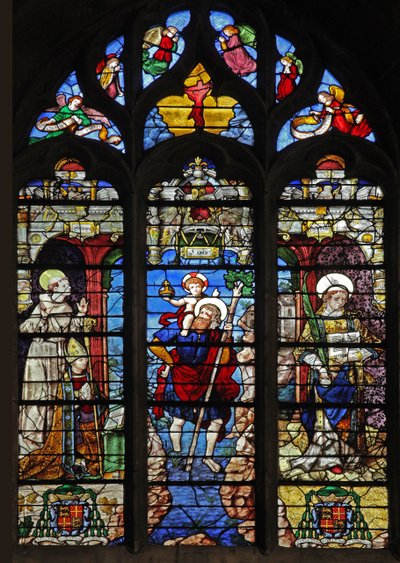Fönster w9 föreställande St Francis, St Christopher, St Stephen av French School