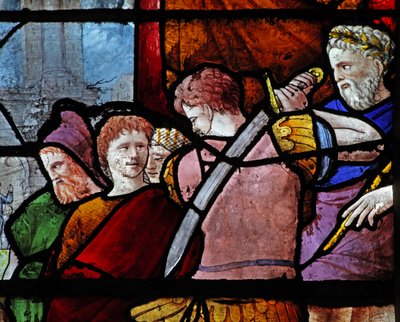 Fönster w9 som visar figurer vid St Pauls död av French School