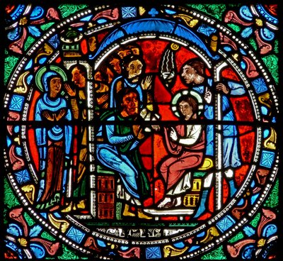 Fönster wXV som visar Jesus funnen i templet av French School