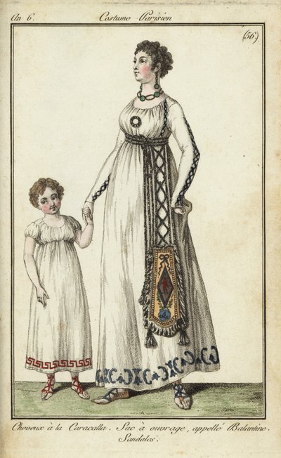 Kvinna och barn med Caracalla-frisyr av French School