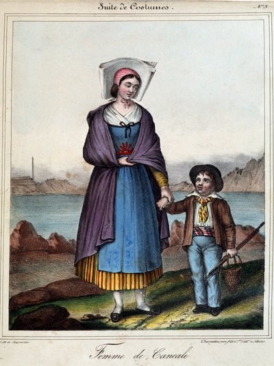 Kvinna från Cancale och hennes barn, ca 1845 av French School