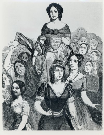 Kvinnor som bär Jeanne Deroin (1805-94) i Triumph, från Les Femmes Celebres, volym I, Paris, Mazenod, 1848 av French School
