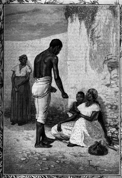 Kvinnor tigger längs gatorna i Santo Domingo, gravering i den berömda tidskriften "" Youth"" av French School