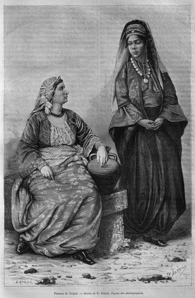 Kvinnor i Tripoli, från Syrien idag. Reser i Fenicien, Libanon och Judéen. 1875-1880 av Louis Charles Emile Lortet, 1884 (bw gravyr) av French School
