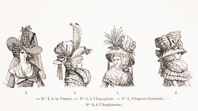 Hattstilar för kvinnor från 1700-talet, 1875 av French School