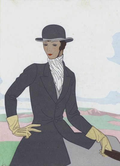 Design av ridkläder för kvinnor från 1920-talet (färglitografi) av French School