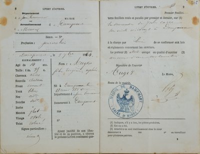 Workers Handbook utgiven av Mairie av Dammart till Felix Auger (f.1850), 1864 av French School