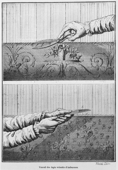 Arbetar på Aubusson gobelänger i sammet av French School