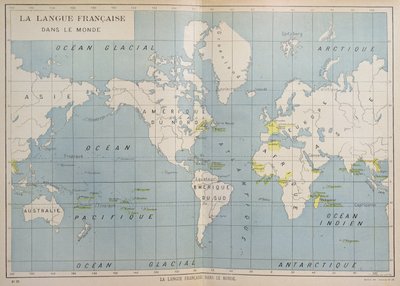 Världskarta över fransktalande länder, tidigt 1900-tal av French School