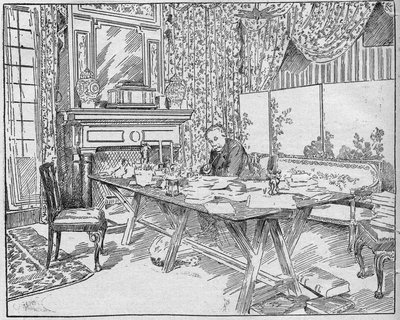 Författaren Alexandra Dumas Jr. (1824-1895) i sitt arbetsskåp. Gravyr i "La gazette du dimanche"" av den 12 december 1895. av French School