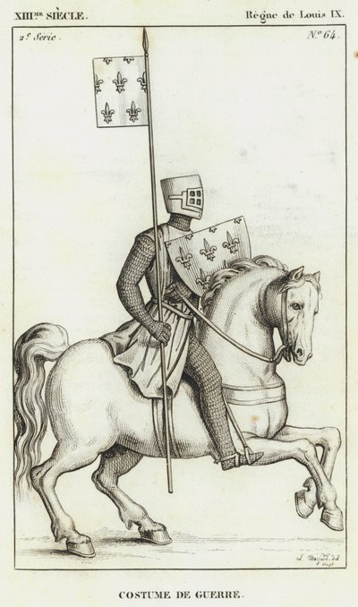 XIII-talet, Ludvig IX:s regeringstid, Krigsdräkt (gravyr) av French School