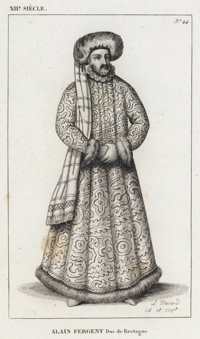XII Century, Alain Fergent, hertig av Bretagne (gravyr) av French School
