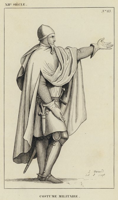 XII Century, Militärdräkt (gravyr) av French School