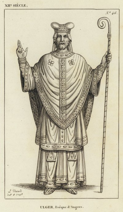 XII Century, Ulger, biskop av Angers (gravyr) av French School