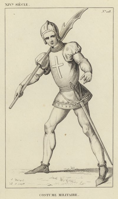 XIV Century, Militärdräkt (gravyr) av French School
