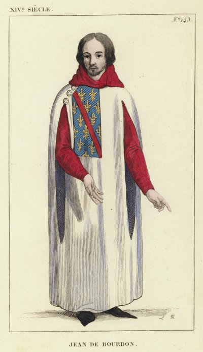 XIV Century, Jean de Bourbon (färgad gravyr) av French School