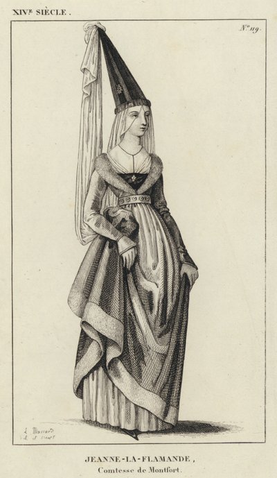 XIV Century, Jeanne-la-Flamande, grevinna av Montfort (gravyr) av French School