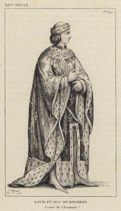 XIV Century, Ludvig I hertig av Bourbon, greve av Clermont (gravyr) av French School