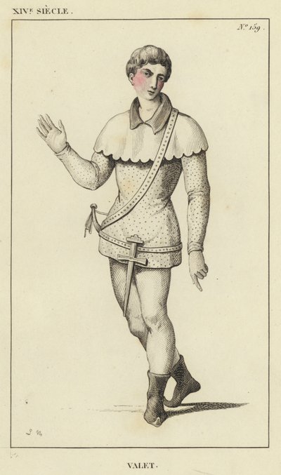 XIV Siecle, Betjänad (färgad gravyr) av French School