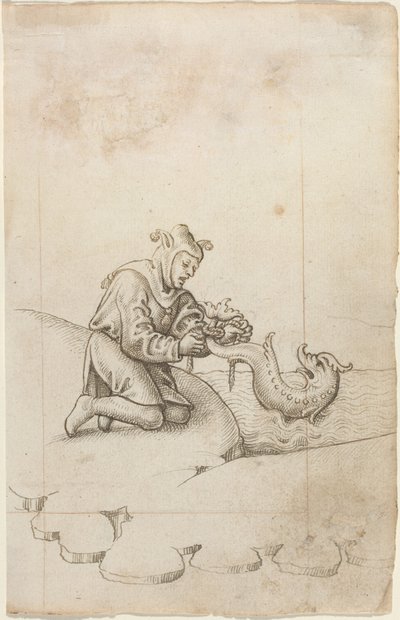 Du binder en delfin i svansen [fol. 17 recto], ca 1512-1515 (penna och svart bläck på liggande papper) av French School