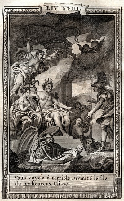 Du ser o fruktansvärda gudom, son till den onde Ulisse - gravyr från 1798 av Monnet i "Les Aventures de Telemaque, fils d