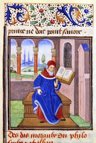 Zaqaquin, från Histoire des Philosophes, sent 1400-tal (vellum) av French School