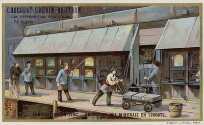 Zinktillverkning. Reducera malm till tackor (chromolitho) av French School