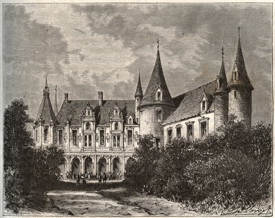 Chateau du Rocher vid Mezangers i Mayenne - gravyr i "La France illustrée: geography, history, statistical administration" av V.A. Malt-Brown. 1884 av French School